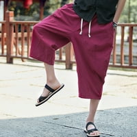 Мъжки панталони Zunfeo- Разхлабени удобни панталони с теглене на еластични панталони с широки крака панталони Харем панталони твърди панталони Виното червено XXL