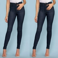 Дънки за жени ежедневни тъмносини класически средни талии кльощави джобове деним панталони панталони дънки