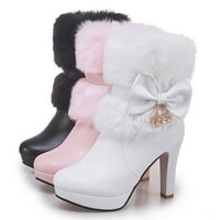 Aayomet Fall Boots for Women Artifice PU среден пух топла платформа с дебел пета с висок пета бял розов сняг