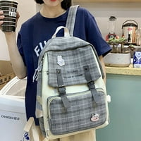 Set Woman Backpack Fashion Cute Plaid School Чанти за ваканции Лаптоп Училищен раница, сиво