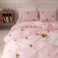 памук супер сладко розово аниме спално бельо със затваряне на цип и връзки за ъгли, кавайско покритие от ягода и възглавници, японски стил юрган покрив кралица разм