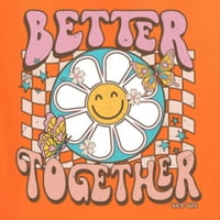 Див боби ретро по-добре заедно DAISY Smiley Face Checkered фон Vintage Unise Sweatshirt Crewneck, оранжев, X-голям