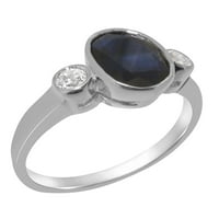 Британски направени стерлинги Silver Natural Sapphire & Diamond Womens Anniversary Ring - Опции за размер - размер 6.5