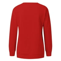 Guvpev Women's Fashion Leisure Коледно печат O -Neck Дълги ръкав Пуловер Топ коледни костюми за жени - Red XL