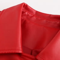 Safuny Coats за жени назъбени лапие есенно модно яке за шекета с дълъг ръкав твърд цвят удобен ежедневен облечен хлабав кожен кардиган с джоб с джоб за елегантни sueras mujer червен m