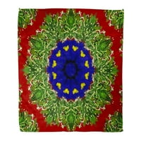 Фланелен хвърляне на одеяло абстрактно оцветено симетрично върху червен симетричен кръгъл централен мек за диван и диван