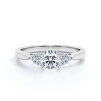 Класически кръгъл блестящ диамант - конусна лента - клъстер сватбен пръстен в 10K бяло злато