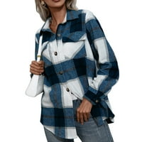 Стилно яке за жени фланелни карирани ризи с дълъг ръкав редовен бутон за приспособяване надолу по есенни улични дрехи