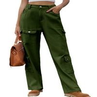 Paille жени деним панталони прави дънки за крака, солиден цвят товар панталон свободни работни дъна армия зелено 2xl