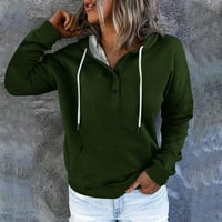 Ersazi дамски върхове есен за женски моден дробов бутон с качулка джоб с дълъг ръкав с дълъг ръкав небрежен пуловер от върха на армията на армията зелена блуза плюс размер xxl