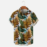 Хавайски ризи за мъже Големи и високи модни печат на палмово дърво пачуърк копче с къс ръкав надолу тениски с джобни ежедневни летни модни блузи върхове жълти s