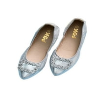 Lacyhop дамски мокасиви се приплъзват на апартаменти Rhinestones плоски обувки Учебна модна рокля Обувка Лек комфорт Сребърен 5.5