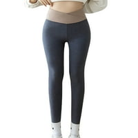 Топли зимни плътни цветове джигини дълги панталони обикновени йога с висока талия за контрол на корема на корема черни l