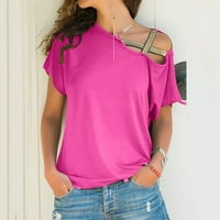 Дамски върхове дамски мода лято свободно от тениска на рамото с къси ръкави топове