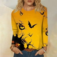 Homchy Pullover Топ женски моден небрежен печат с дълъг ръкав кръгла врата пуловер топ блуза