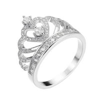 Sehao звъни пълни диамант циркон корона Hollow Rings Жени розови злато диамант циркон пръстен Дами бижута диамантени пръстени за жени с размер бижута и часовници сребро 8