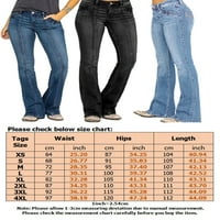Niuer жени тънък прилягащ панталони с дънкови панталони дами среден ръст нарязани дънки от режещи дънки със солиден цвят ежедневни дънки на звънеца тъмно синьо xl