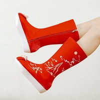 Quealent възрастни жени обувки широки телешки ботуши за жени за жени обувки модни ботуши вътрешни кожени ботуши на висок ток за жени с пета с червено 8