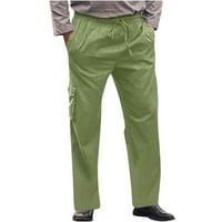 Мъжки солидни ежедневни панталони с джобове на равници на открито направо фитнес товарни панталони Зелени s