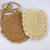 Toyella плетене на една кука малка дантела полукръг женска чанта бежово