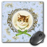3Drose винтидж сладко коте на доста син флорален модел със зелена пандетна лък графика - таблица коте котка, подложка за мишка, от