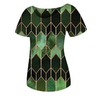 Дамски блузи жени летни върхове разхлабени печат мек причинно-следствен късо ръкав тениска топ блуза зелено xl