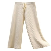 Колиша жени панталони широки дъна на краката с висока талия плетен дълги панталони меки зимни теглене палацо кайсия