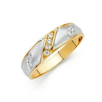 Jewels 14K бял и жълт златен пръстен Дву тонални кубични кубични циркония CZ мъжки юбилейна сватбена лента размер 10