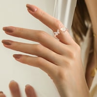 BAOCC аксесоари, подредени първоначални пръстени за жени момичета розово злато, покрито с пеперуда.