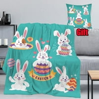 Великденски цветни одеяла на зайче с възглавници за офис, легло, диван супер мек фланелен одеяло за одеяло и подаръци хвърляния за деца и възрастни