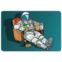 Астронавт публиката с бира и пуканки, седнали на стол. самота в космоса. Поп арт ретро