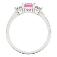 1. CT блестяща принцеса изряза симулиран розов диамант 14K бяло злато тристоновно пръстен с размер 6.5