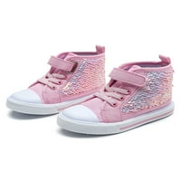 Daeful Kids Canvas Sneakers High Top Skate Shoe Princess Flats Регулируеми пайети за ежедневни обувки момичета вълшебна лента розово 7toddlers