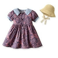Малко момиче рокля деца бебешки момичета пролет флорален памук с къс ръкав принцеса дрехи малко дете лято готино сладко
