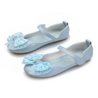 Woodbling Children Mary Jane Lace Bowknot Flats Магическа лента принцеса обувки ходещи хляби сладки плоски обувки комфорт сладко синьо 12c