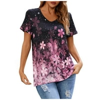 Жени Лятна флорална модна печат с къси ръкави с тениска с тениска с тениска с къси ръкави с къс ръкав блузи