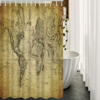 Карта тъкан душ завеса с куки Световна антична Земна навигация Винтидж Глобален океан Пътуване Ретро Графична баня Душ завеса полиестер за бани вани къмпинг