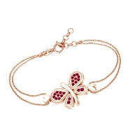 Симулирана кръгла форма Ruby Beautiful Butterfly Chain гривни в 14K розово злато над стерлингово сребро -8.5