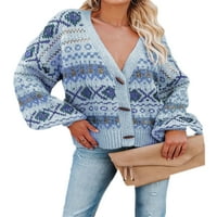 Cindysus дамски торбисти отворен фронт пуловер жени ежедневни плетени пуловери ръкави ръкави шик бутон надолу уютно изходни дрехи тъмносин