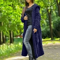 Жени жилетка с дълъг ръкав плетен джоб с качулка твърд цвят свободно зимно палто дишащ жилетка за жени облечени