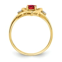 14K Жълто златна пръстенна лента с камъни юли Ruby Oval Red Diamond Round, размер 7