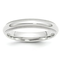 Бяла платинена пръстенна лента сватба milgrain комфорт половин кръг