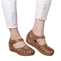 Затворени сандали на пръстите на пръстите за жени ежедневни летни кухи винтидж плажен клин кожа сандален гладиатор на открито ортопедична обувка