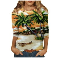 Umitay Summer Beach ризи за жени три четвърт ръкав отпечатък кръг на врата пуловер топ блуза женски върхове