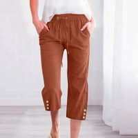 Панталони за ленени панталони за жени копчета капризи панталони за жени с теглене еластична висока талия спално бельо пантало