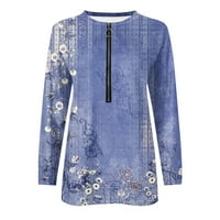 Hoksml суичър за жени модна ежедневна свободна флорална отпечатана женска суичър с v-образно деколте с дълъг ръкав половин цип пуловер блузи върхове на клирънс