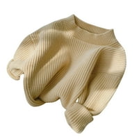 Kali_Store Knit пуловер Момче пуловер плетен дълъг ръкав пуловери Суичър на Crewneck Top Yellow, 3- години