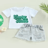 Lieserram Toddler Boy Girl Summer Crothes Toletits месеци 2t 3t 4t тениска с къс ръкав и разтягане на ежедневни деним шорти комплект
