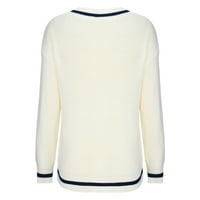 Женски модни дълги ръкави солидни V-образни пуловери върхове блуза плетен пуловер tietoc