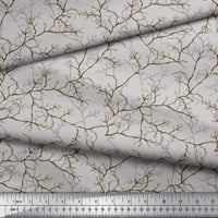Soimoi Grey Polyester Crepe Fabric Dry Clanses Tree Print Fabrac